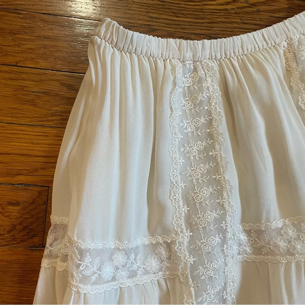 NWT Reformation Maevie Fulled Lined Lace Inset Tiered Skirt Cream Size 8